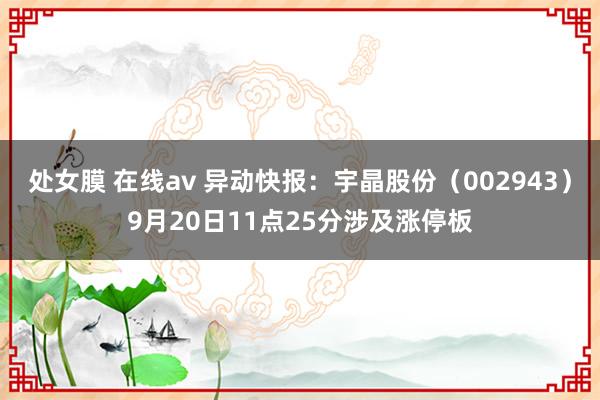 处女膜 在线av 异动快报：宇晶股份（002943）9月20日11点25分涉及涨停板