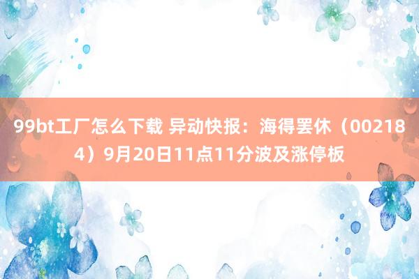 99bt工厂怎么下载 异动快报：海得罢休（002184）9月20日11点11分波及涨停板