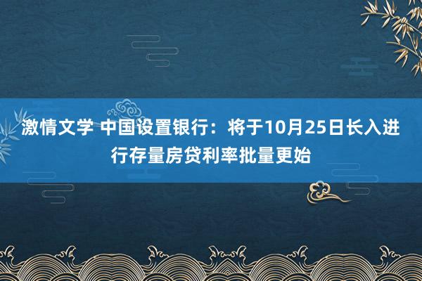 激情文学 中国设置银行：将于10月25日长入进行存量房贷利率批量更始