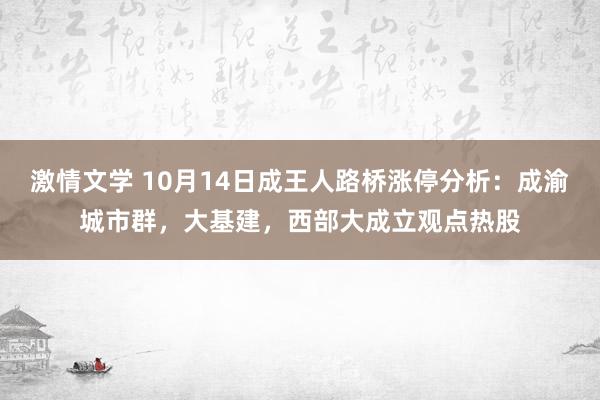 激情文学 10月14日成王人路桥涨停分析：成渝城市群，大基建，西部大成立观点热股