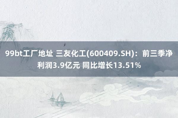 99bt工厂地址 三友化工(600409.SH)：前三季净利润3.9亿元 同比增长13.51%