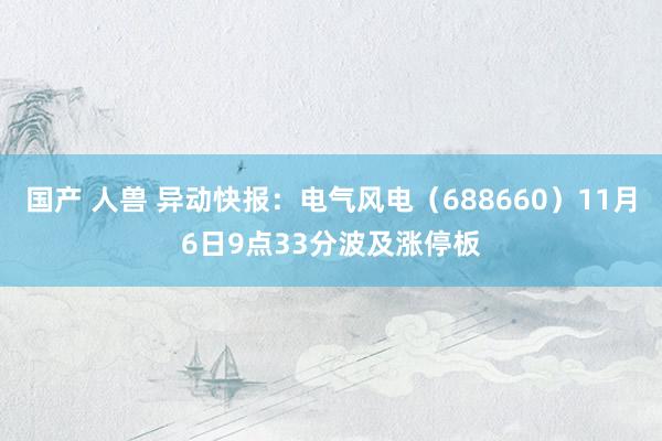 国产 人兽 异动快报：电气风电（688660）11月6日9点33分波及涨停板