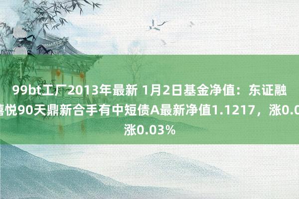 99bt工厂2013年最新 1月2日基金净值：东证融汇禧悦90天鼎新合手有中短债A最新净值1.1217，涨0.03%