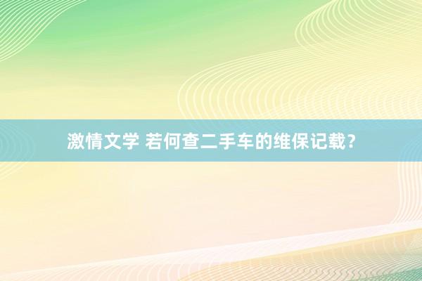 激情文学 若何查二手车的维保记载？