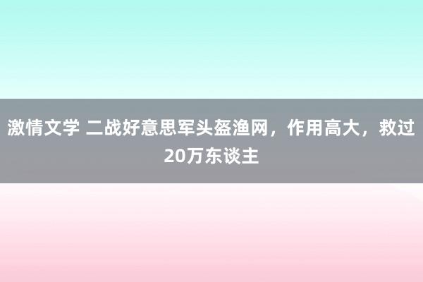 激情文学 二战好意思军头盔渔网，作用高大，救过20万东谈主